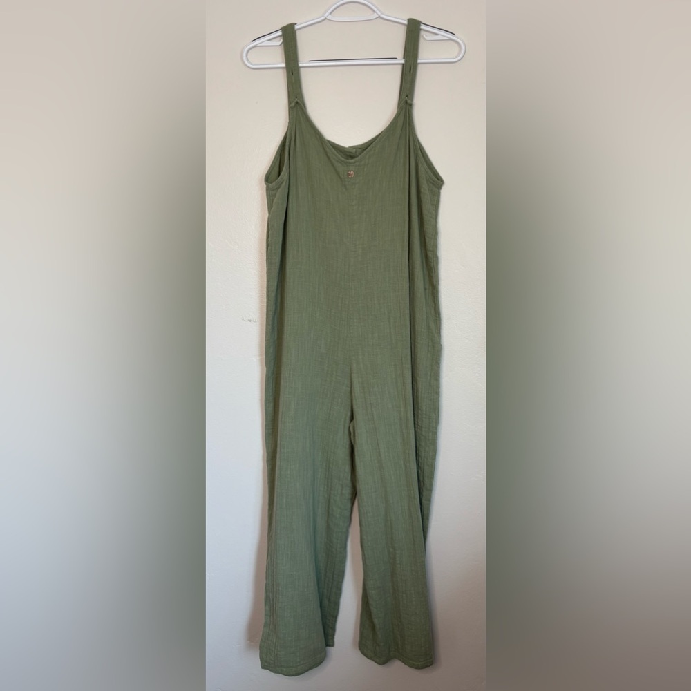 Billabong Stargazer 100% Cotton Jumpsuit, sage green, cropped leg, gauzy, XL - Picture 3 of 12